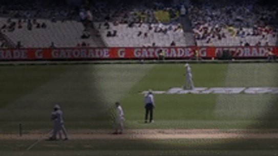 Spidercam collides with Anrich Nortje at the MCG on day two.