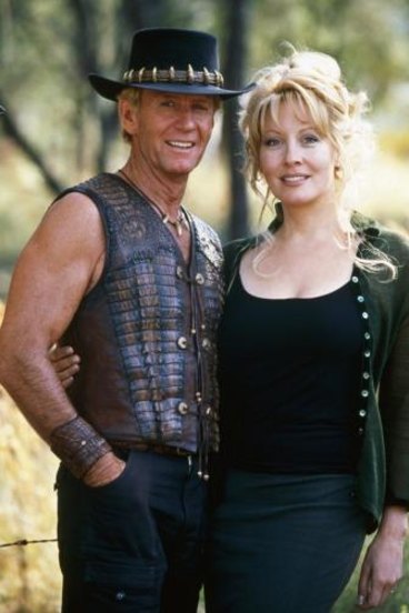 In den beginne: Paul Hogan en Linda Kozlowski op de set van Crocodile Dundee.