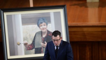 Premier Daniel Andrews at the state funeral for Joan Kirner.