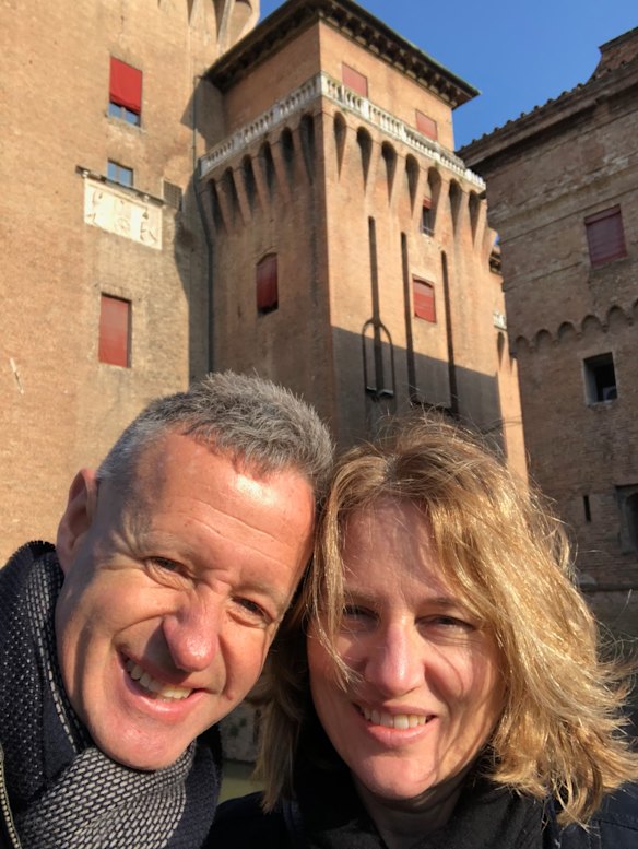 Cynthia Banham with
husband Michael in the Italian Renaissance city of Ferrara.