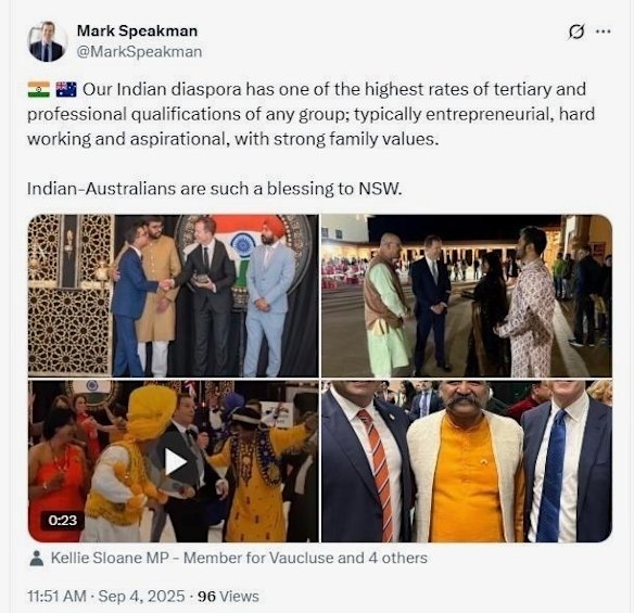Mark Speakman’s social media post on Thursday in support of Indian community after controversial comments from Senator Jacinta Nampijinpa Price.