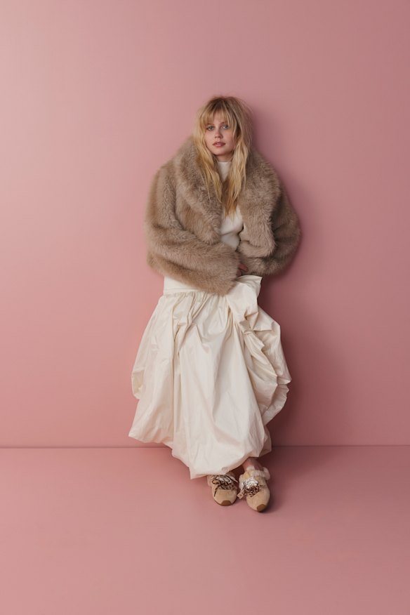 Blanca faux fur jacket, Aje dress.