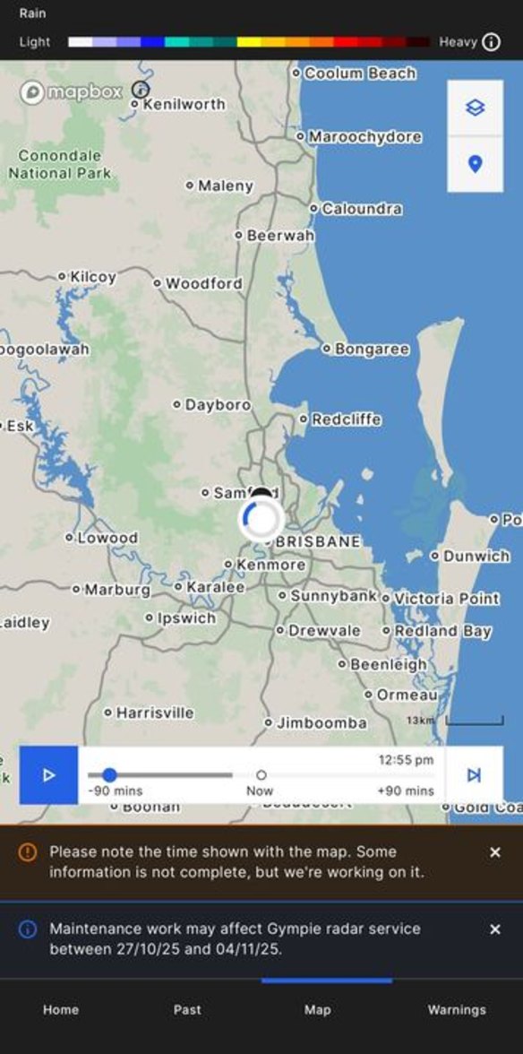 The BoM radar displayed nothing on some phones. 