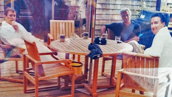 Andrew (left) and former UK ambassador to the US Peter Mandelson (right) pictured with Jeffrey Epstein in an undated image from recently released Justice Department files.