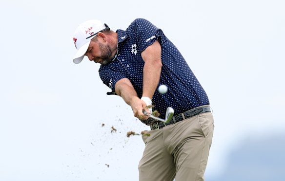 Marc Leishman tees off on the sixth hole.