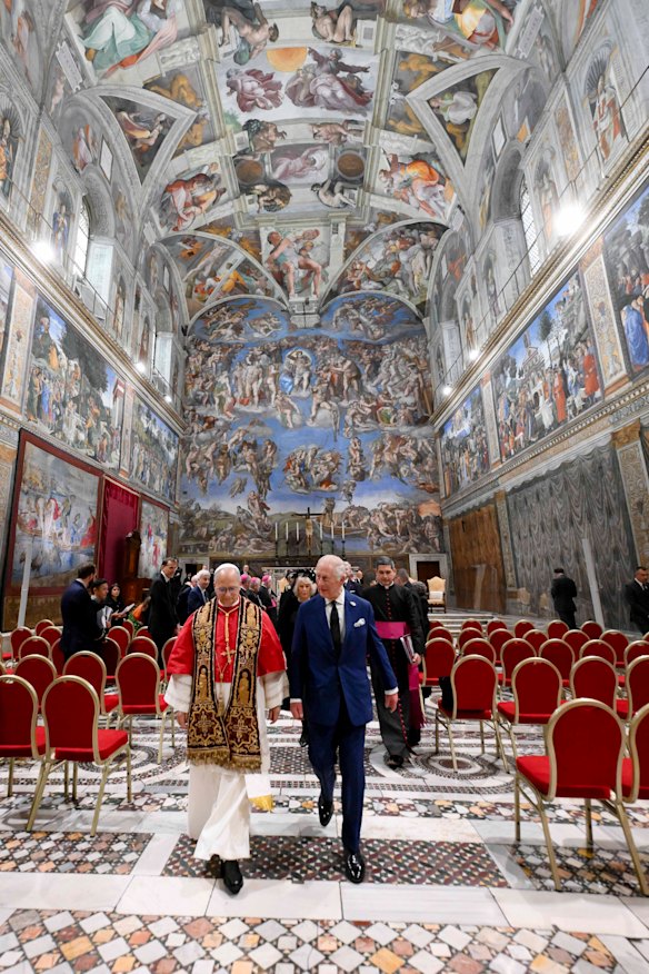 King Charles III and Pope Leo XIV at the Sistine Chapel.