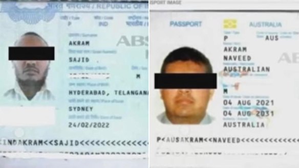 The Akrams’ passports, as shown on television in the Philippines.