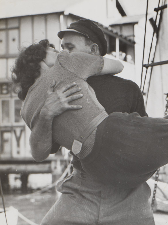 Jack Earl and his wife Kathleen embrace before his departure on the 18-month circumnavigation aboard the boat he named after her.