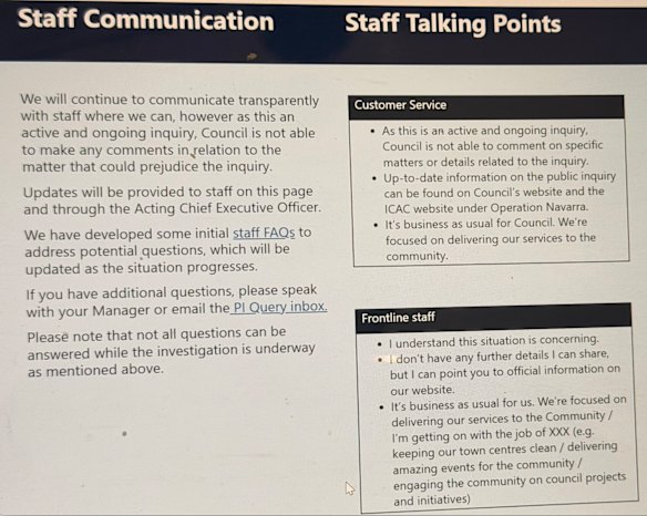 A screenshot of the City of Parramatta’s information to staff about Operation Navarra.