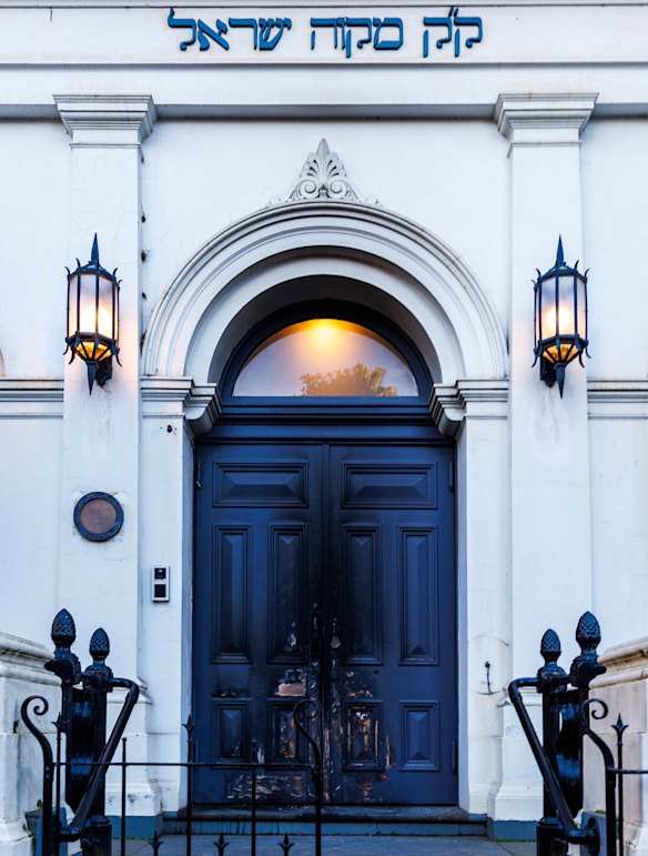 The front door of the synagogue was scorched in the arson attack.