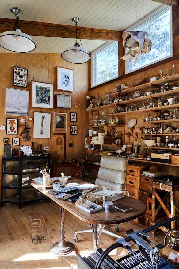 Court’s studio, where she enjoys painting, photography, leather work, bookbinding and botanical pressing, is like a miniature natural history museum.