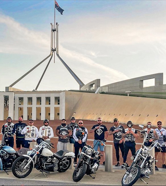 A Finks gathering outside Parliament House in Canberra.