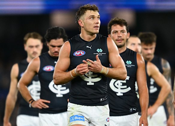 Patrick Cripps was on the bench at the start of the second term against Adelaide, when the Crows took momentum.