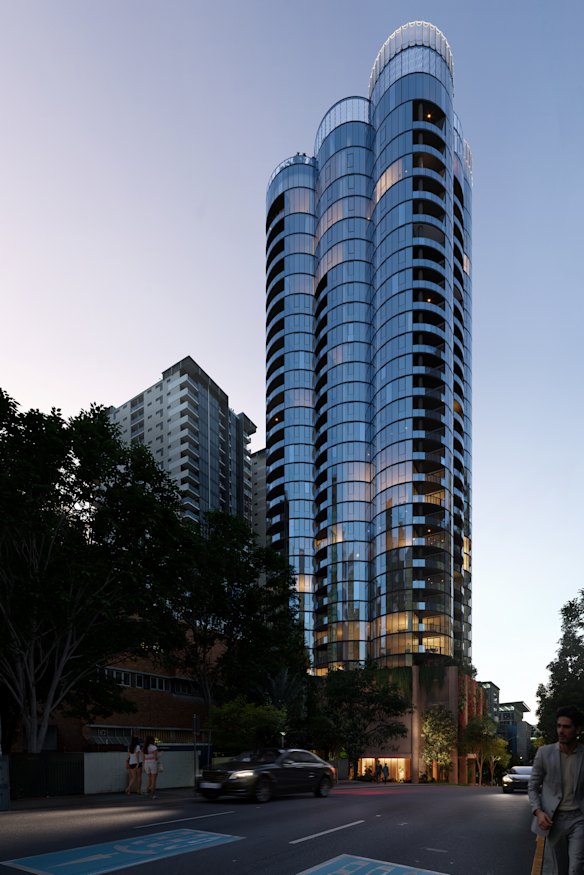 The development at 10 Cordelia Street in South Brisbane comprises several cylindrical forms. 