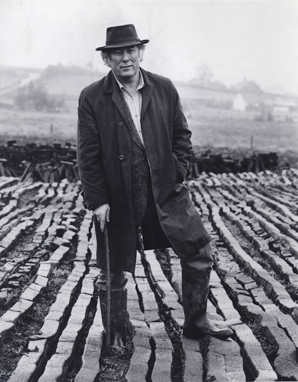 Seamus Heaney in his local peat bog, in 1987, near Bellaghy village County, Derry N. Ireland.
