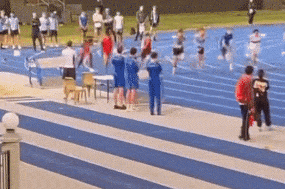 Gout Gout in an outside lane destroys his opponents in this 100m event.