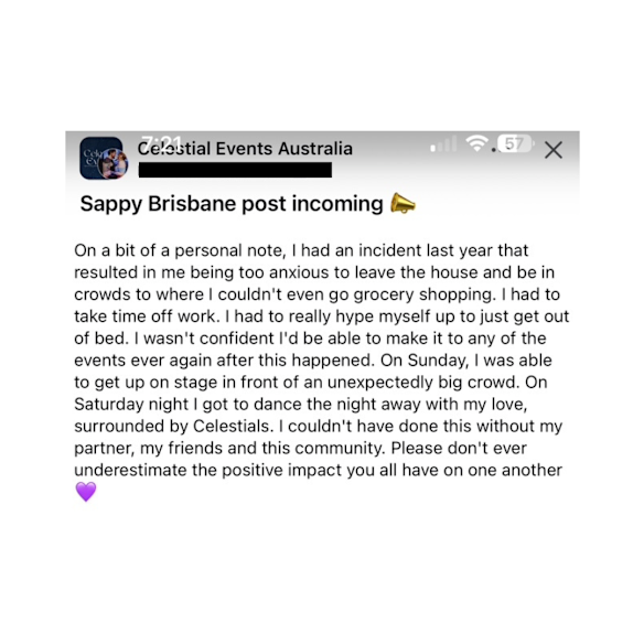 Testimonial in the Facebook community from a celestial who attended the Starfall ball.