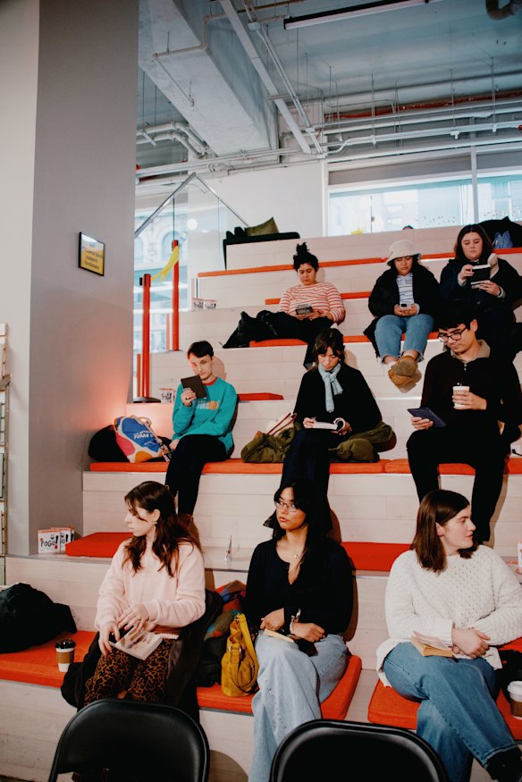 Some of the participants in a three-hour read-in of Wuthering Heights at P&T Knitwear last month.