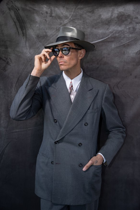 Dirk Fourie in pieces from his vintage menswear collection at Derby Day,
