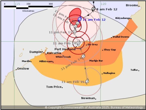 Tropical Cyclone Zelia’s predicted path.