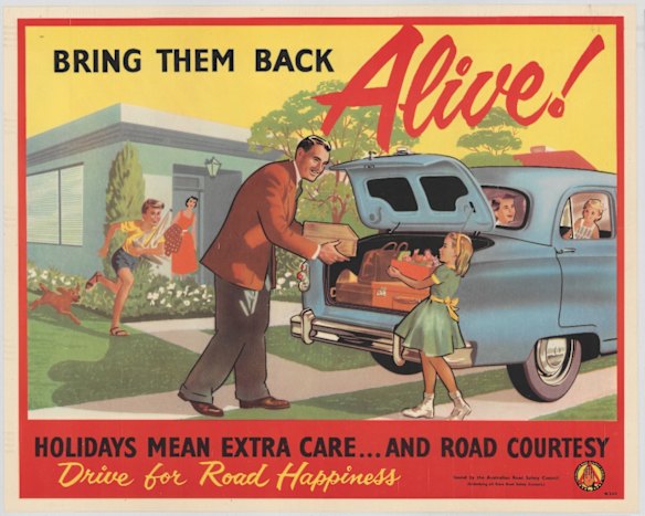 A road safety poster circa 1939-1957 from the Queensland State Archives, featured in the <i>Driven</i> exhibition.