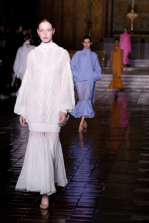 Vivian Wilson walked in Prabal Gurung’s show, named Angels in America, a reference to Tony Kushner’s play about homosexuality and the AIDS crisis in the 1980s.