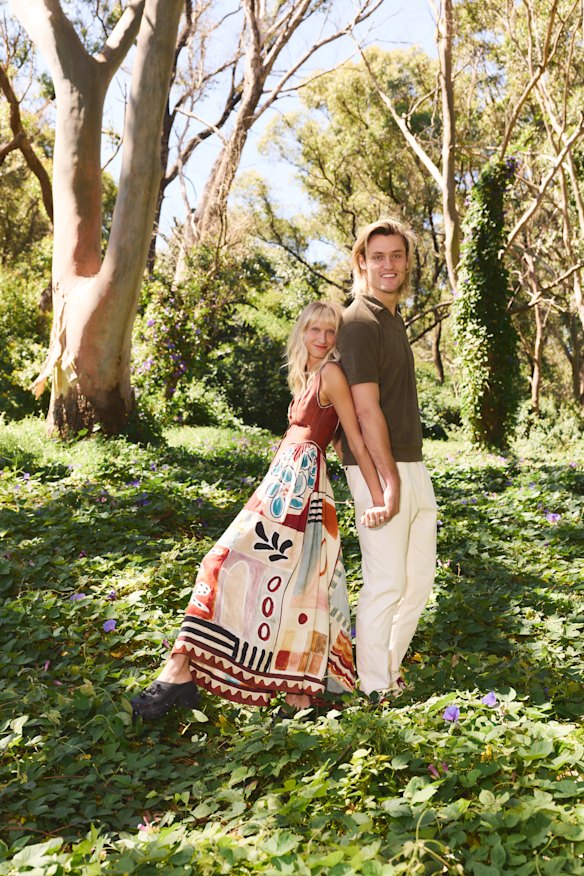 Dee wears Alemais dress; Darcy wears Christian Kimber polo and chinos.