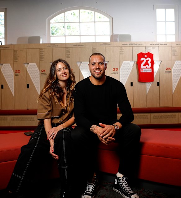 Jesinta and Lance Franklin at the announcement of his retirement in 2023.