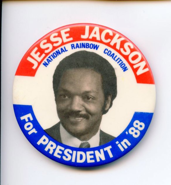 A campaign badge from Jackson’s 1988 primary campaign.