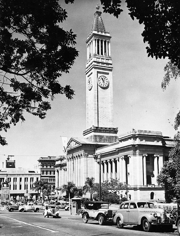 A historical image of Brisbane City Hall.