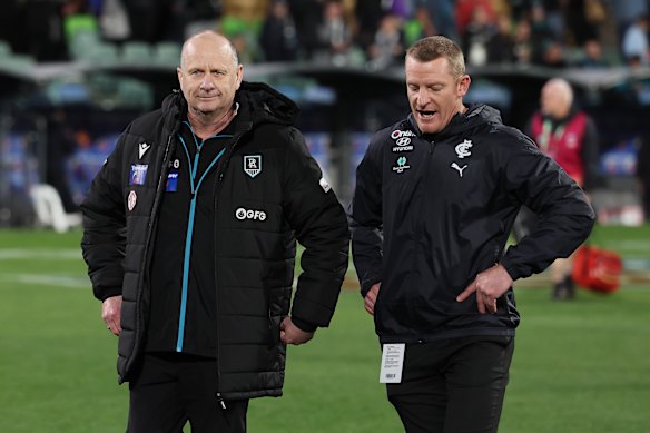 Double act: Ken Hinkley and Michael Voss could yet re-unite at Carlton next season.