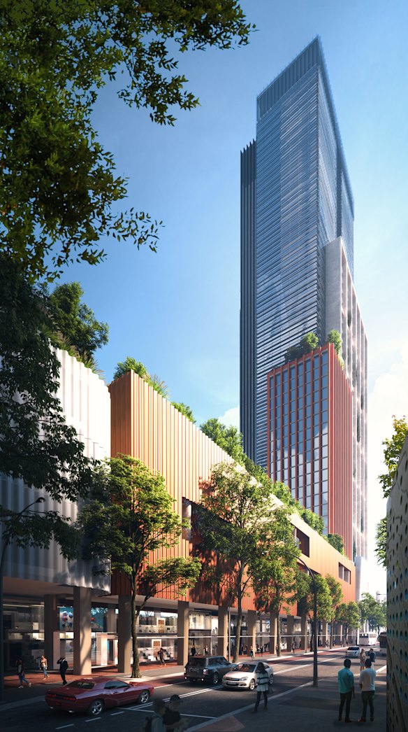The concept plan for a 47-storey office tower above Westfield Parramatta.
