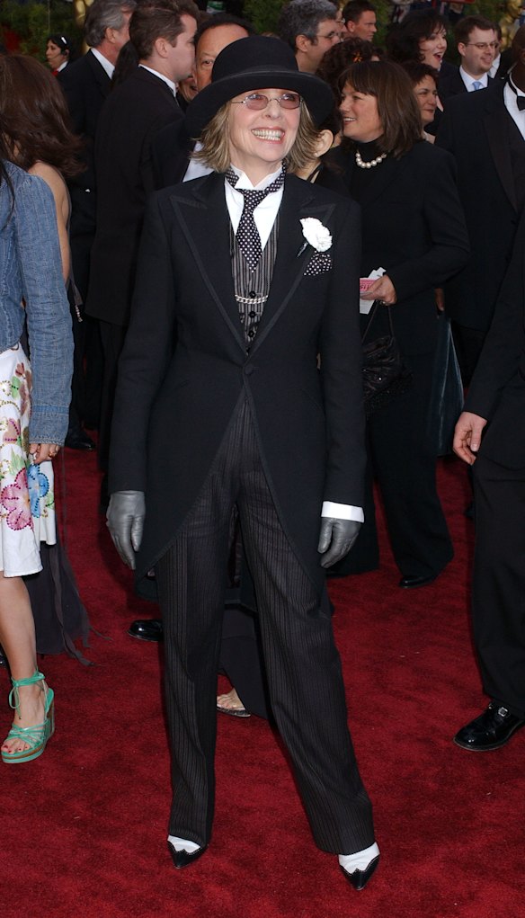 Diane Keaton on the red carpet at the Academy Awards in 2004 wearing Ralph Lauren.