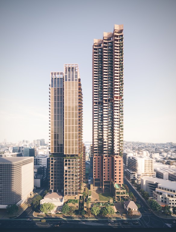 A digital render of the new development plan for the block fronting Manning, Melbourne and Edmondstone streets near Musgrave Park in South Brisbane. 