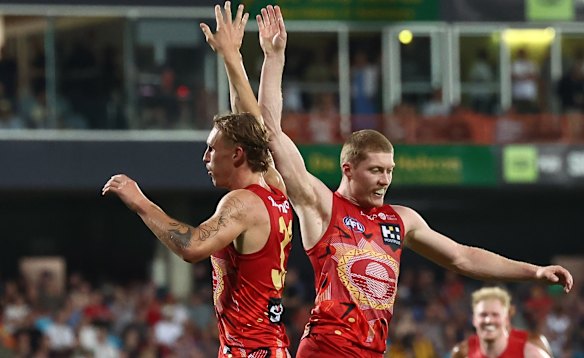 On the cusp: Sam Clohesy and teammate Matt Rowell hope to lead the Suns to their maiden finals campaign.