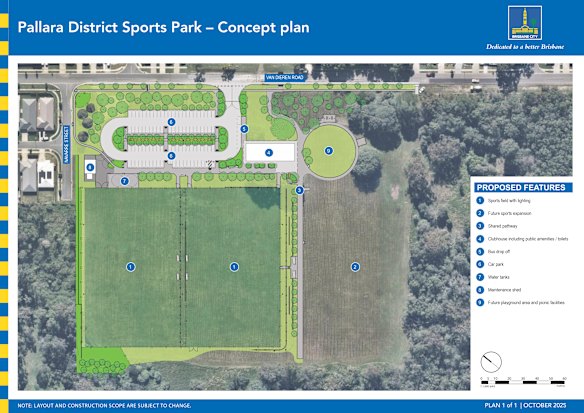 The concept plan for Pallara District Sports Park, which would be built in the 2026/27 financial year. 