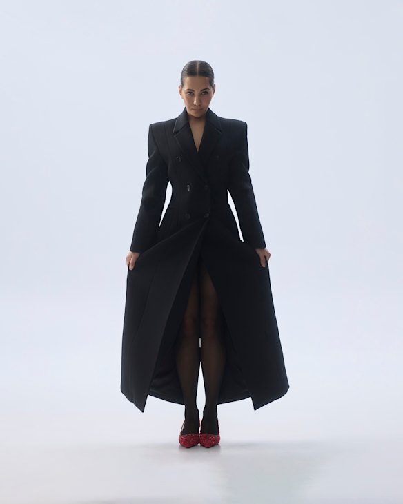 Misha coat. Levante tights. Prada shoes.
