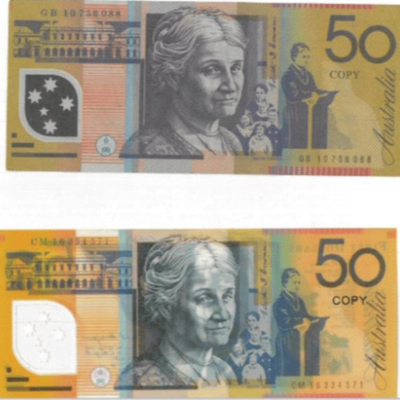 Police say some of the notes are poorly counterfeited, with incorrect serial numbers or the word “copy” on them.