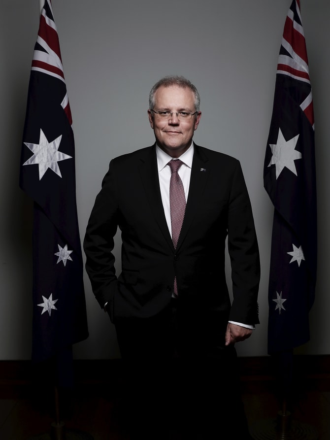 New Prime Minister Scott Morrison poses for a portrait on his first day in the job.