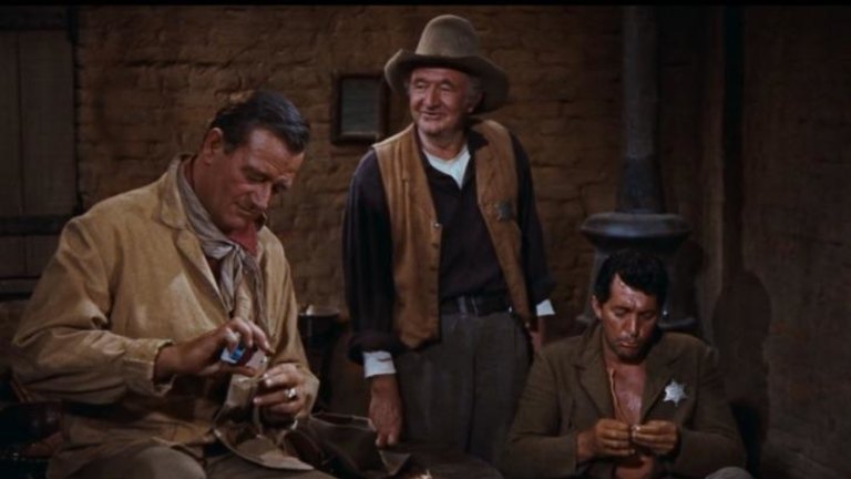 Top cast: John Wayne, Walter Brennan e Dean Martin no Rio Bravo.