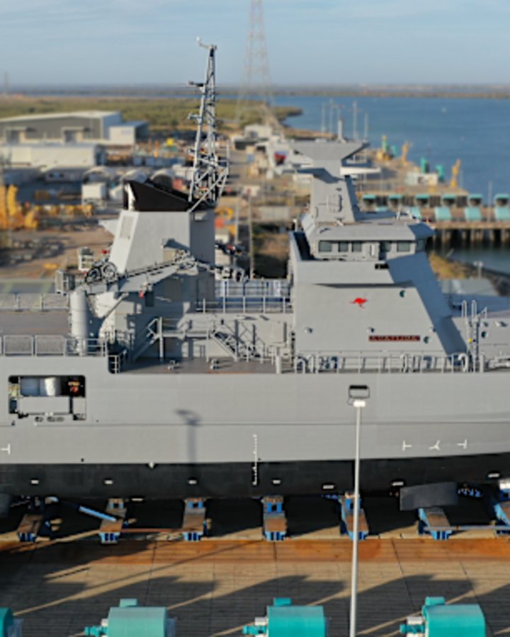 Set to expand: Arafura class offshore patrol vessel NUSHIP Arafura at Osborne Naval Shipyard in South Australia.