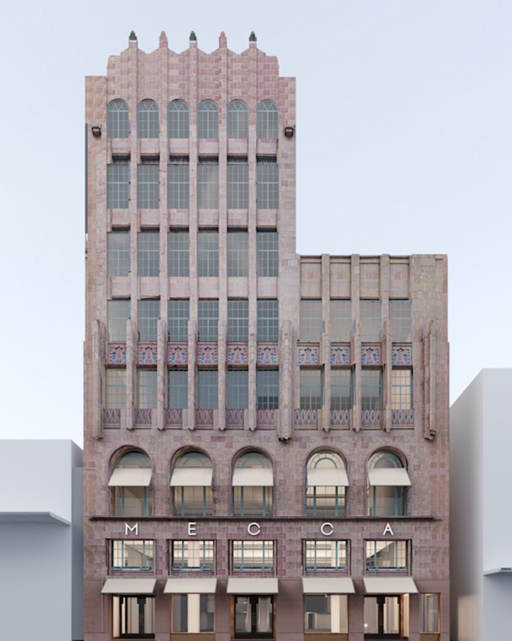 A design render of the new Mecca building on Bourke Street, Melbourne.