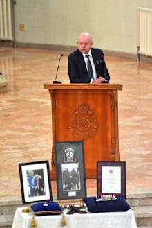 Silvester speaking at Chief Commissioner Mick Miller’s funeral.
