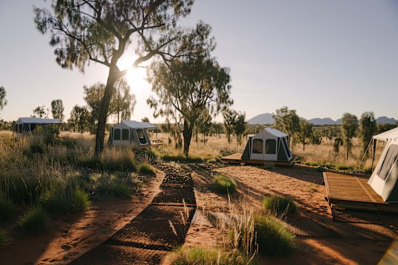 Among mulga and desert oak the tented camps come with creature comforts.