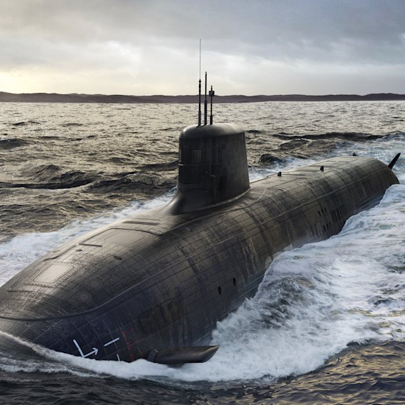 An AUKUS submarine, moving further out of sight every day.