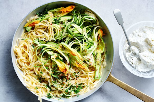 Summer pasta with no-cook zucchini sauce.