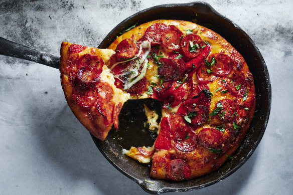 Using store-bought dough gives you a fast track to American-style pepperoni deep-dish pizza.