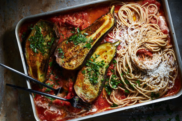 The Italian-American classic of pasta alla vodka gets a shake up with fudgy roasted eggplant.