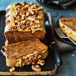 Helen Goh&rsquo;s malted banana loaf cake with toasted walnuts and espresso glaze.