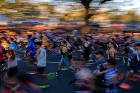 Runners compete in a 21km running race in Buenos Aires, Argentina.